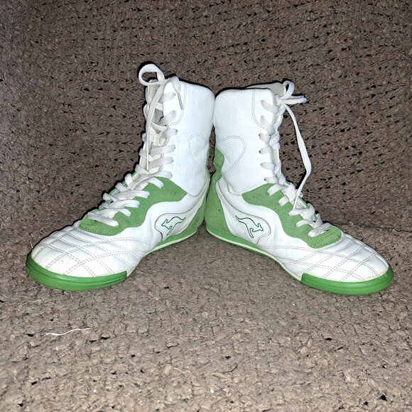 KANGAROOS-Mambo-Vintage White Leather/Green Suede-Wrestling/Boxing-Sz8-Excellent - Picture 4 of 9